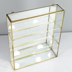 AS-IS Vintage 3 tier Glass & Brass curio display cabinet shelves wallhanging